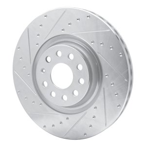 Audi S3 Brake Rotor (1) - Front Left - R1 Concepts - Drilled & Slotted - Silver - `12-`25